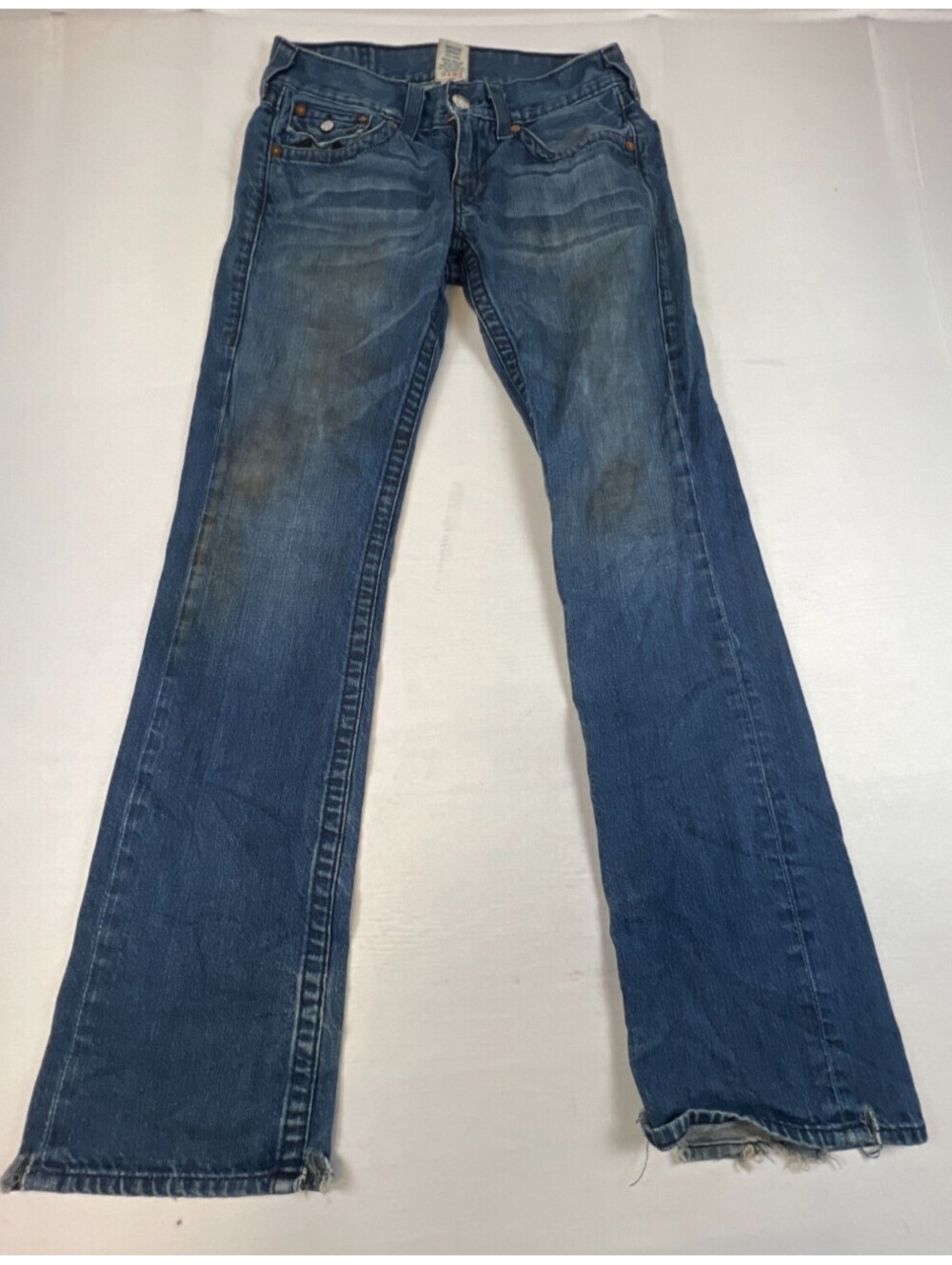 True Religion Women 29 Blue Horseshoe Stitch Bootcut Denim Jeans Y2K